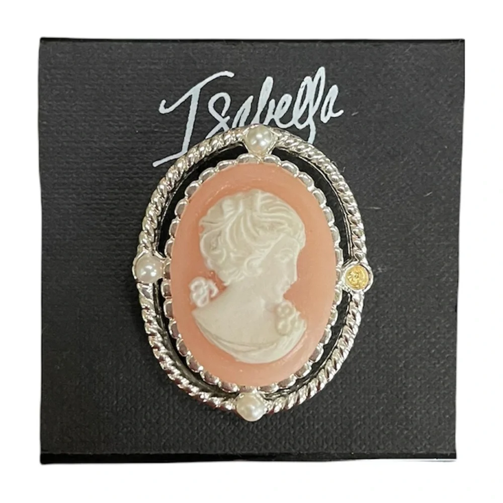 Vintage Cameo Pin Pink Pearl Silver Filigree Setting